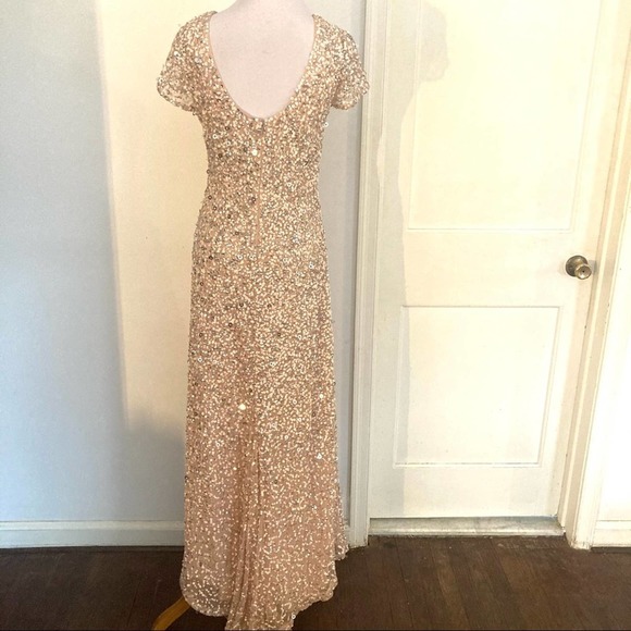 Adrianna Pappell Sequin Gown Blush Pink Scoop Back 4 - Picture 8 of 9